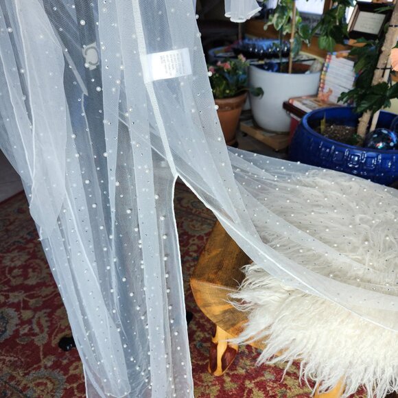 Davi & Dani Boho Sheer Pearl & rhinestone Longline Kimono Duster Cover Up 2X - Picture 6 of 15